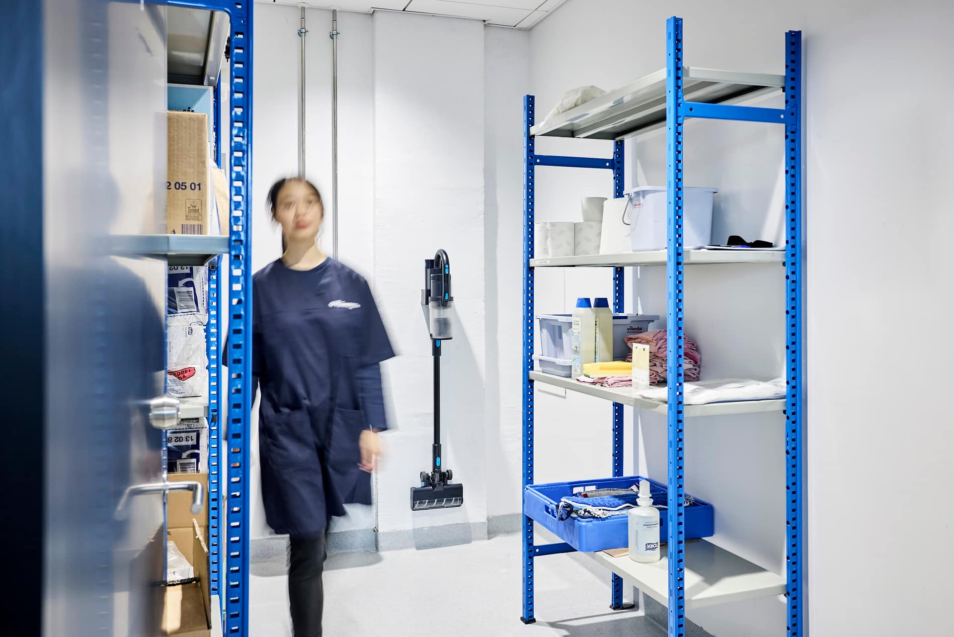 Nilfisk VU200 stored in a professional cleaning room