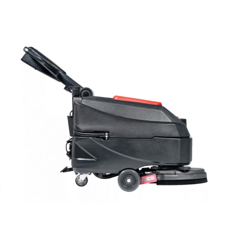 Walk-behind scrubber dryer suitable for commercial and warehouse floor cleaning hire